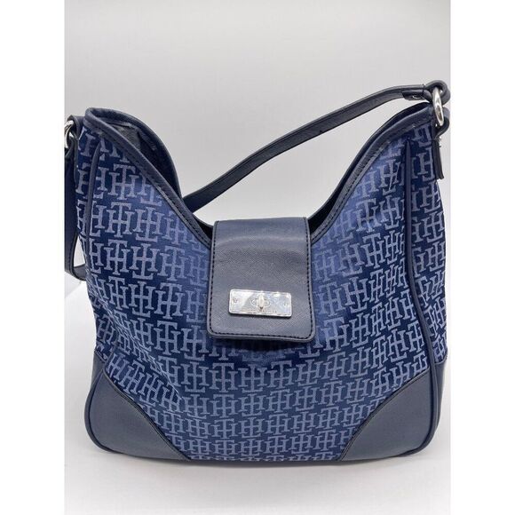 Tommy Hilfiger Blue Leather Fabric Monogram Handbag - Picture 1 of 9